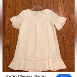 She+Sky flowy mini dress white w embroidered detail NWOT